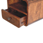 Extra-Mini Floating Solid Mango Wood Nightstand – Chestnut Finish, Drawer & Open Shelf