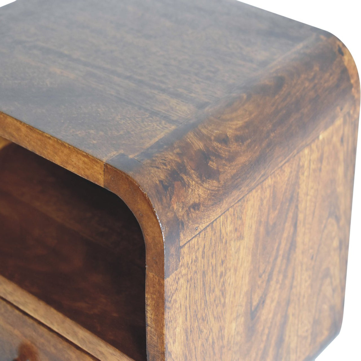 Extra-Mini Floating Solid Mango Wood Nightstand – Chestnut Finish, Drawer & Open Shelf