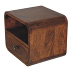 Extra-Mini Floating Solid Mango Wood Nightstand – Chestnut Finish, Drawer & Open Shelf