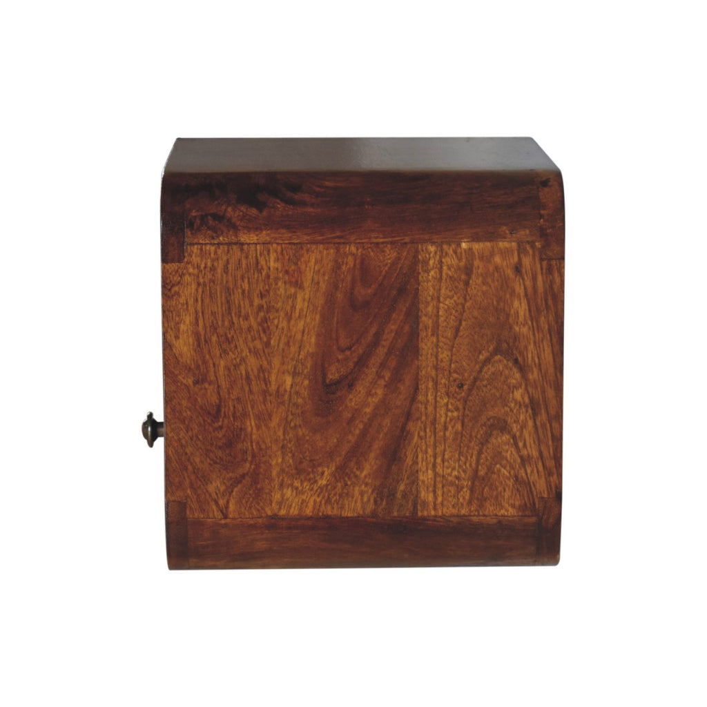 Extra-Mini Floating Solid Mango Wood Nightstand – Chestnut Finish, Drawer & Open Shelf