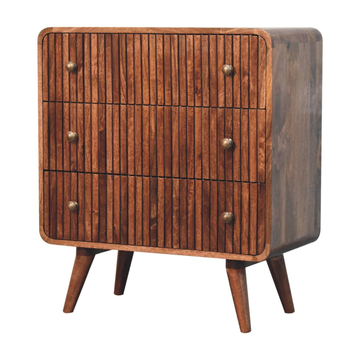 T-Bar Ridged Solid Mango Wood Chest – Honey Caramel Finish