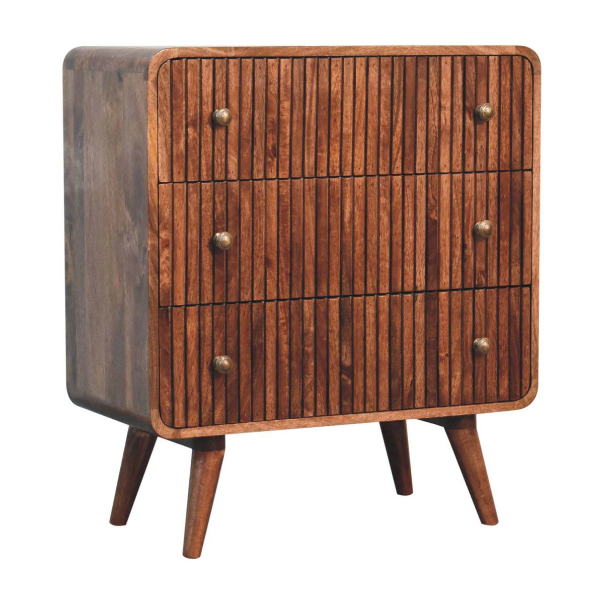 T-Bar Ridged Solid Mango Wood Chest – Honey Caramel Finish