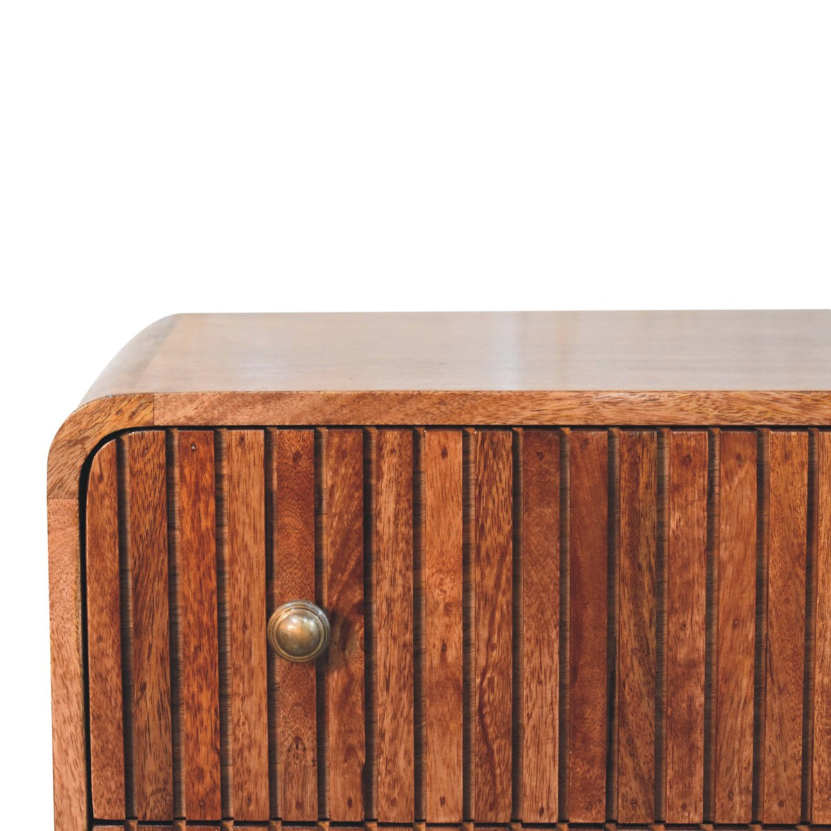 T-Bar Ridged Solid Mango Wood Chest – Honey Caramel Finish