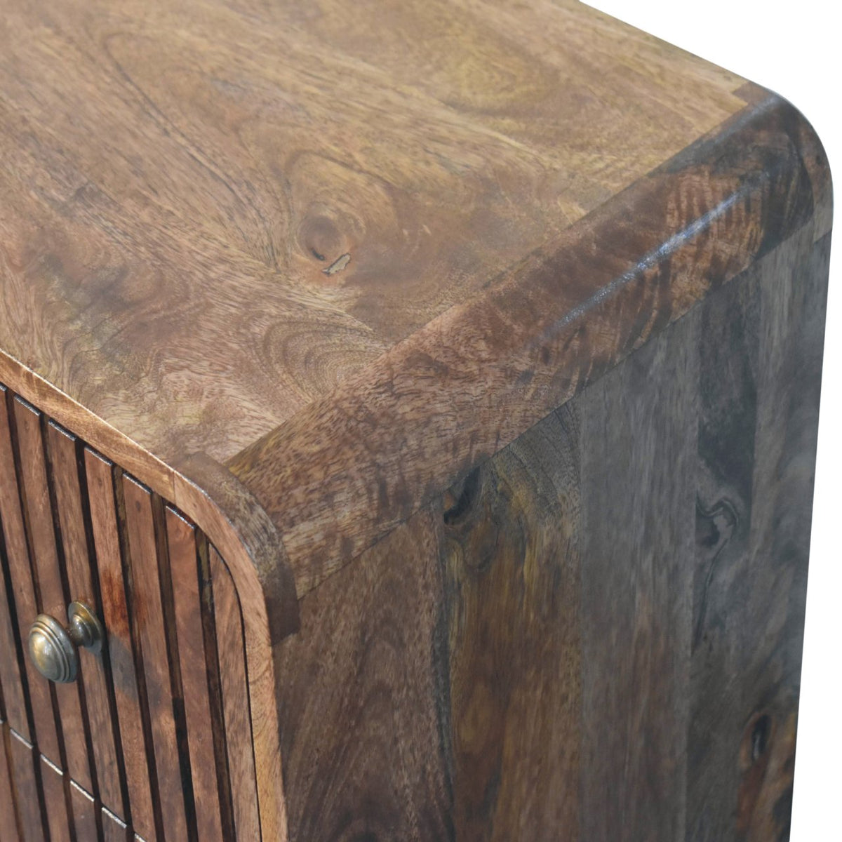 T-Bar Ridged Solid Mango Wood Chest – Honey Caramel Finish
