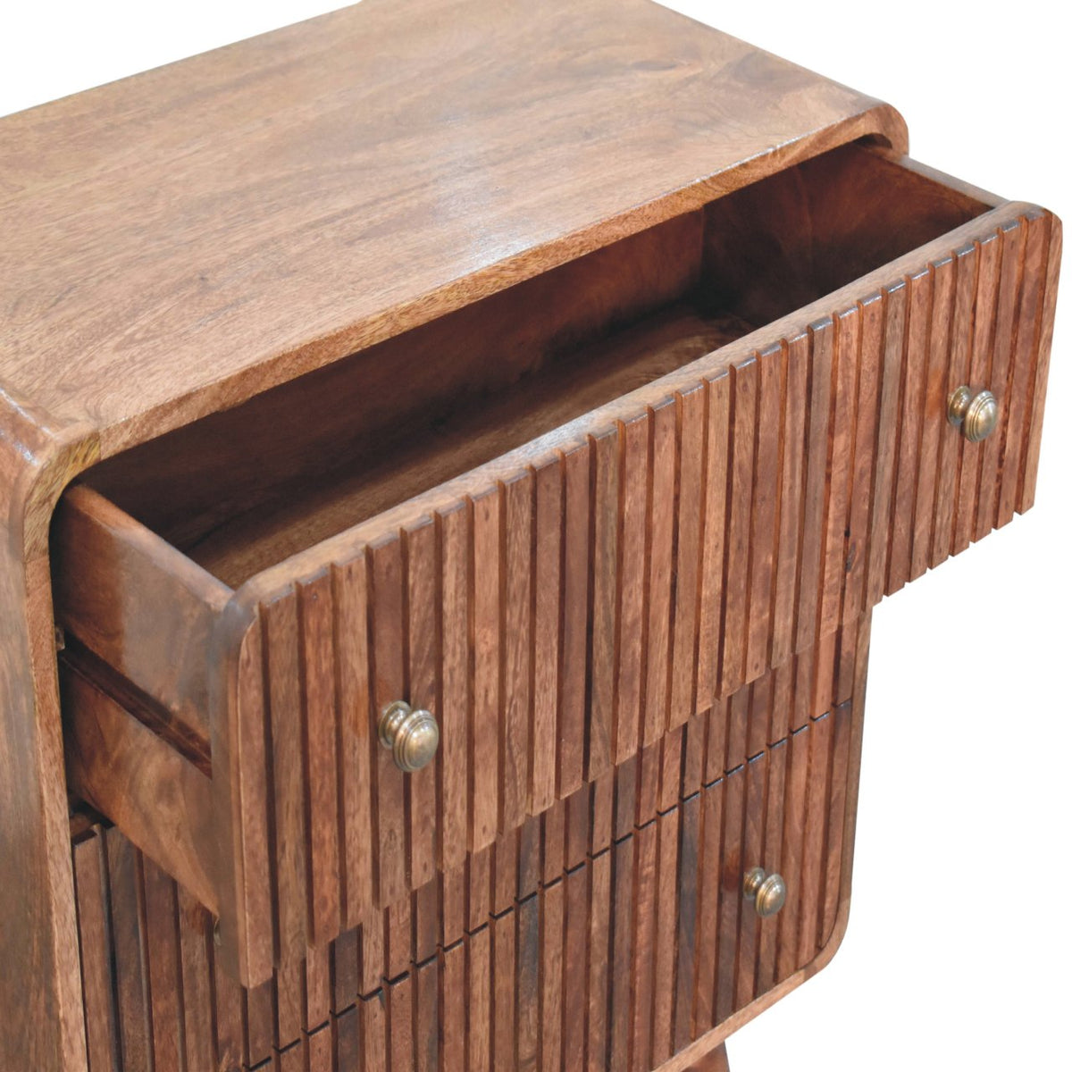 T-Bar Ridged Solid Mango Wood Chest – Honey Caramel Finish