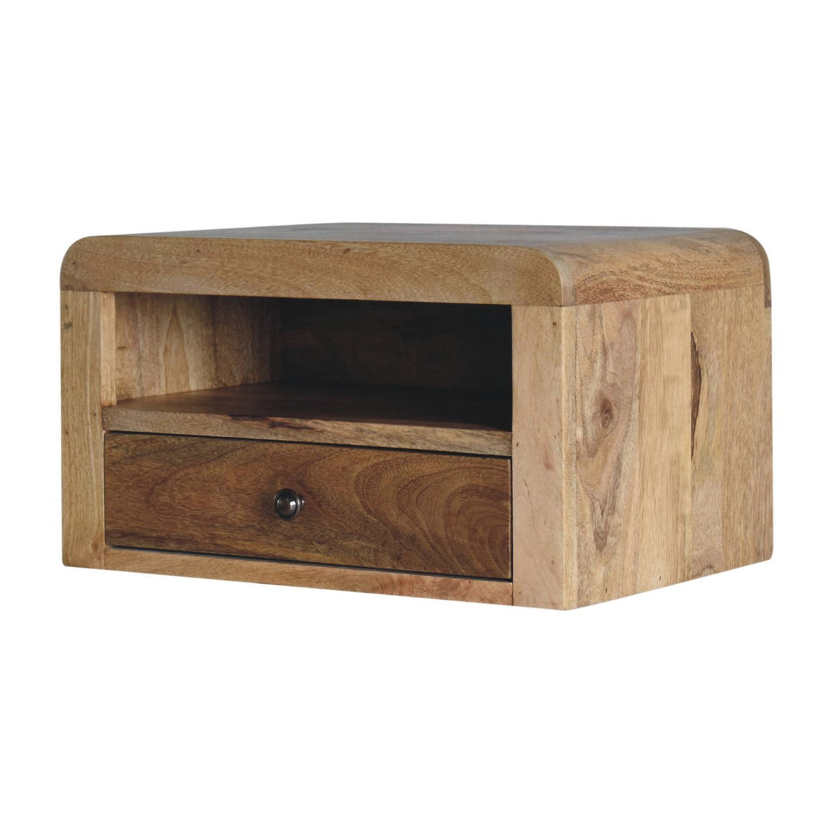 Chunky Floating Solid Mango Wood Bedside Table – Oak-Ish Finish
