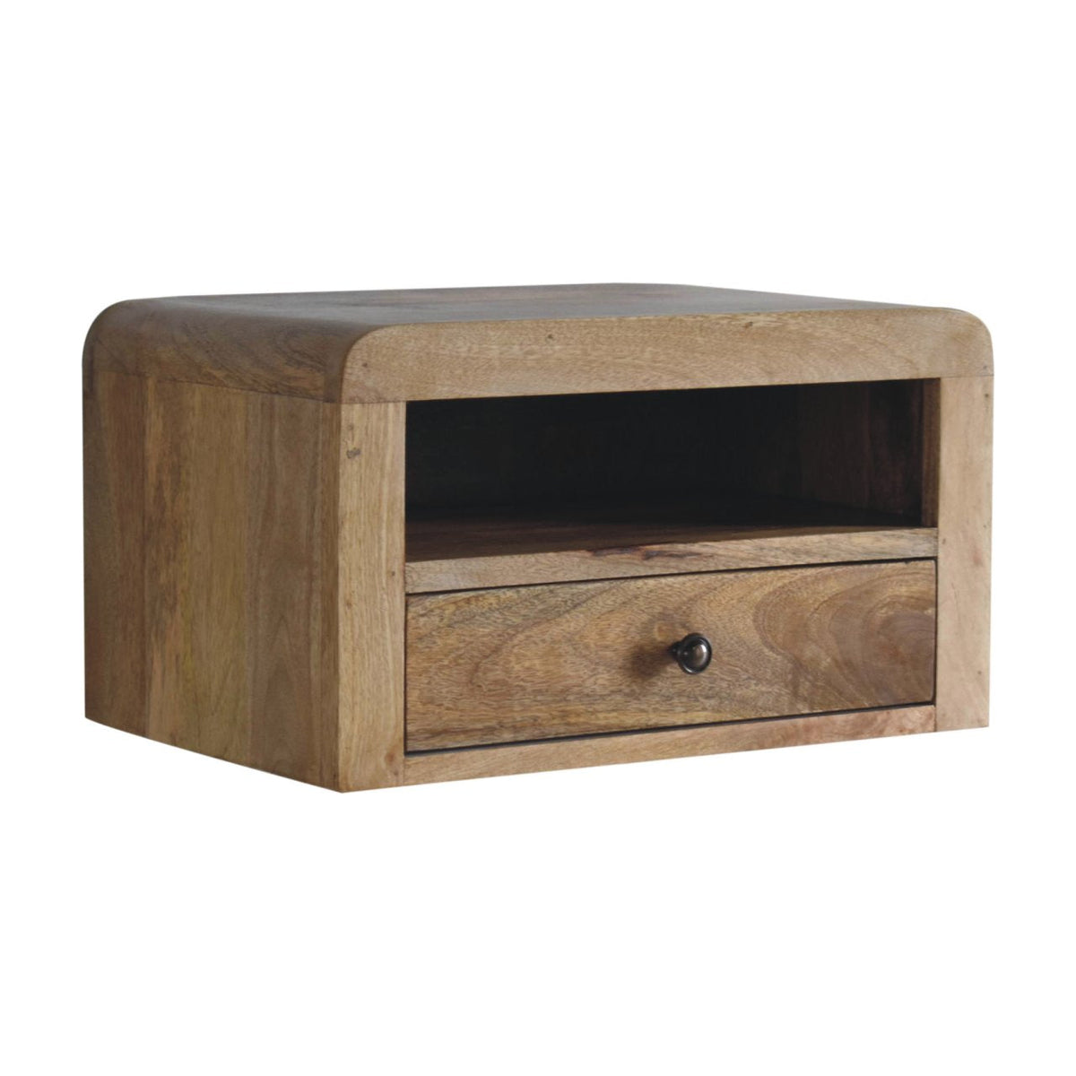 Chunky Floating Solid Mango Wood Bedside Table – Oak-Ish Finish