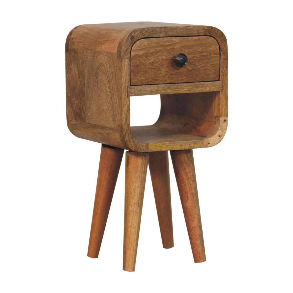 Extra Mini Curve Lower Solid Mango Wood Bedside Table – Oak-Ish Finish