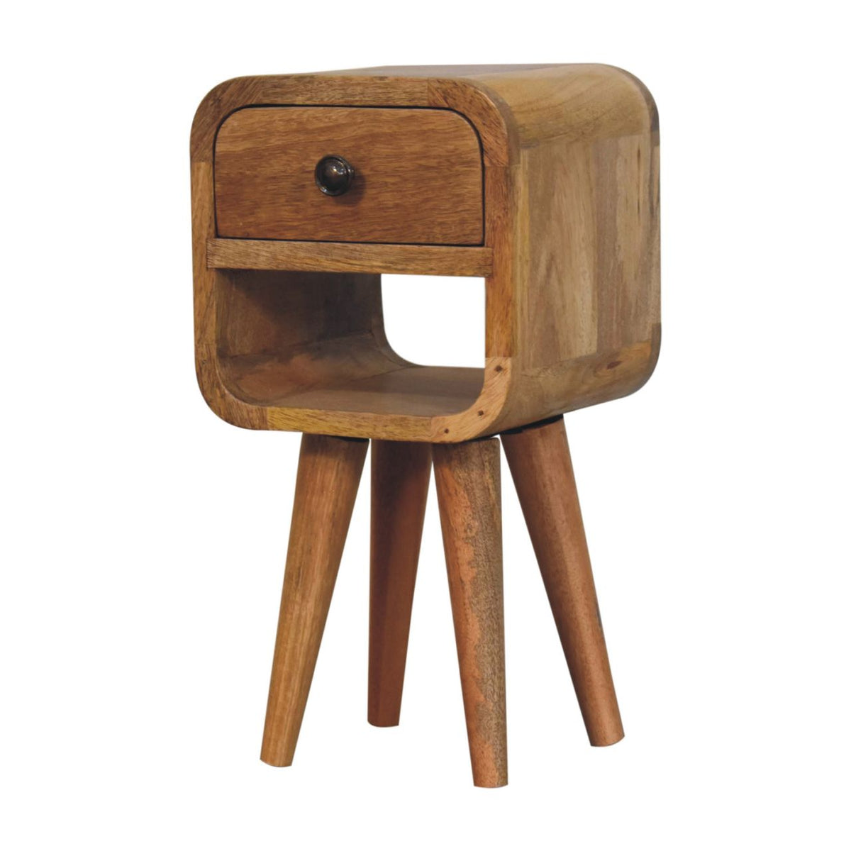Extra Mini Curve Lower Solid Mango Wood Bedside Table – Oak-Ish Finish