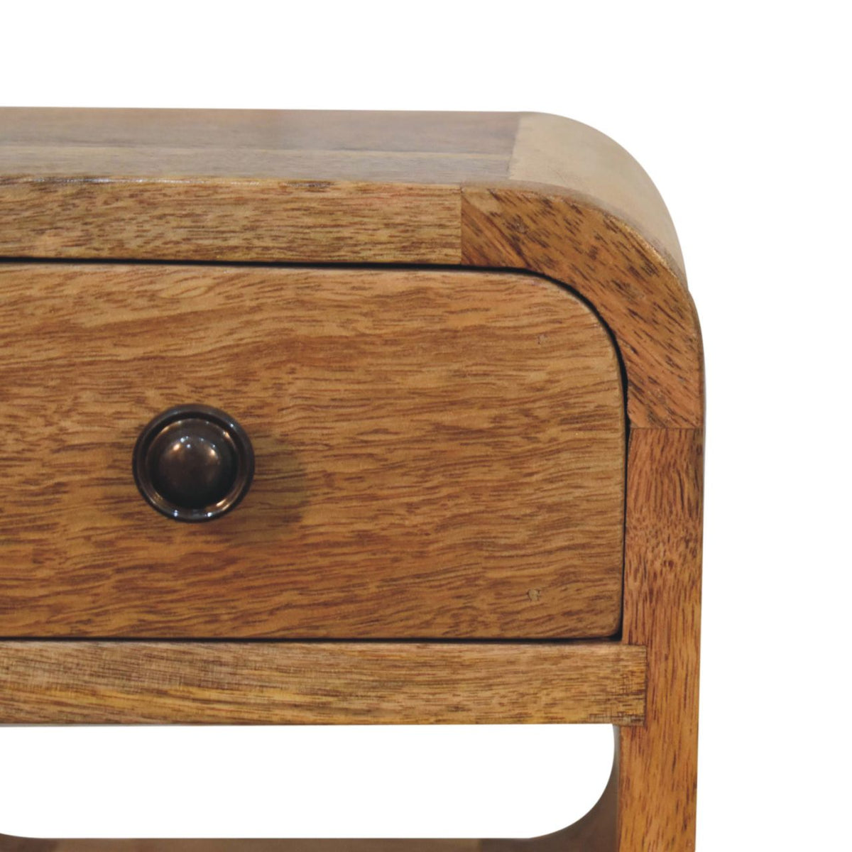 Extra Mini Curve Lower Solid Mango Wood Bedside Table – Oak-Ish Finish