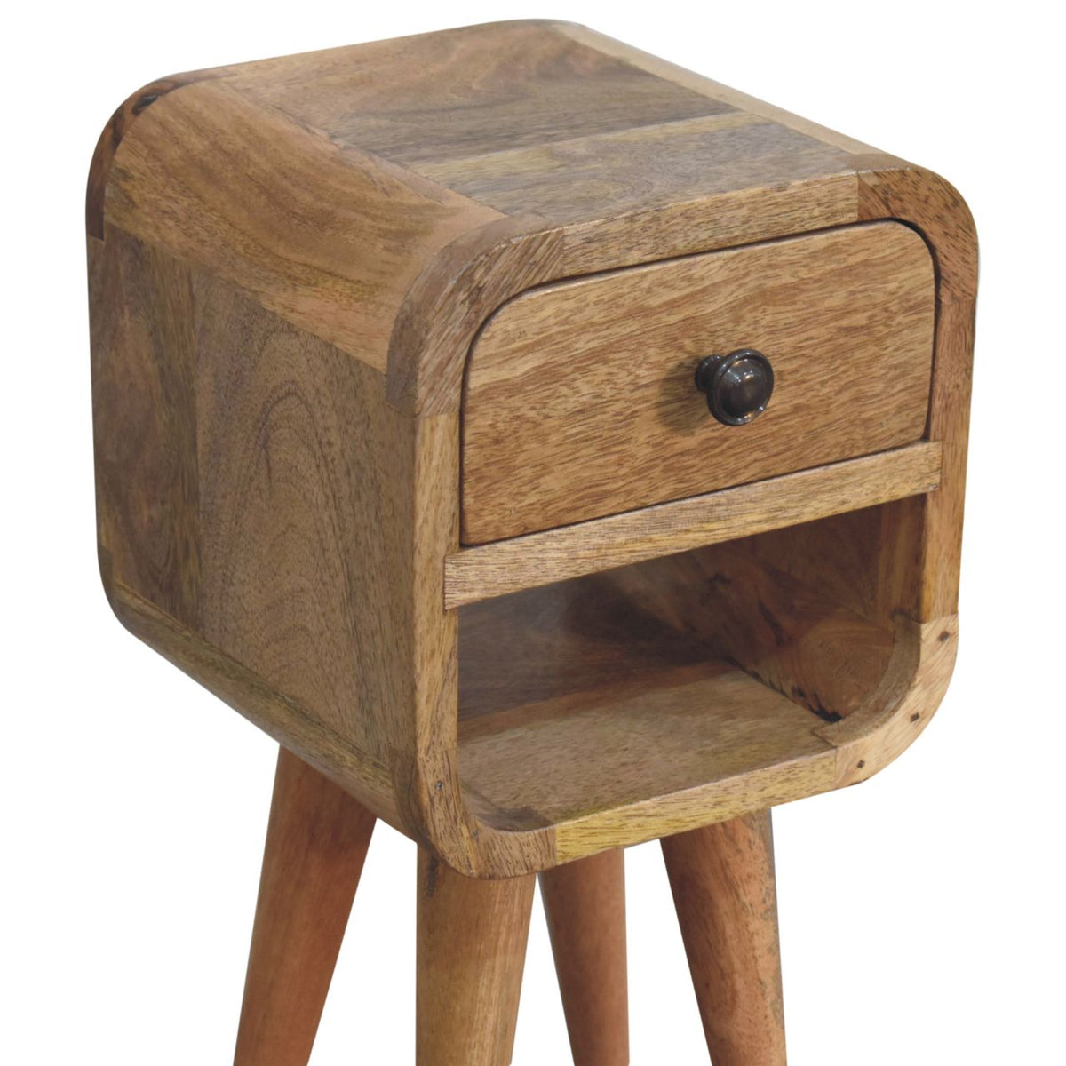 Extra Mini Curve Lower Solid Mango Wood Bedside Table – Oak-Ish Finish