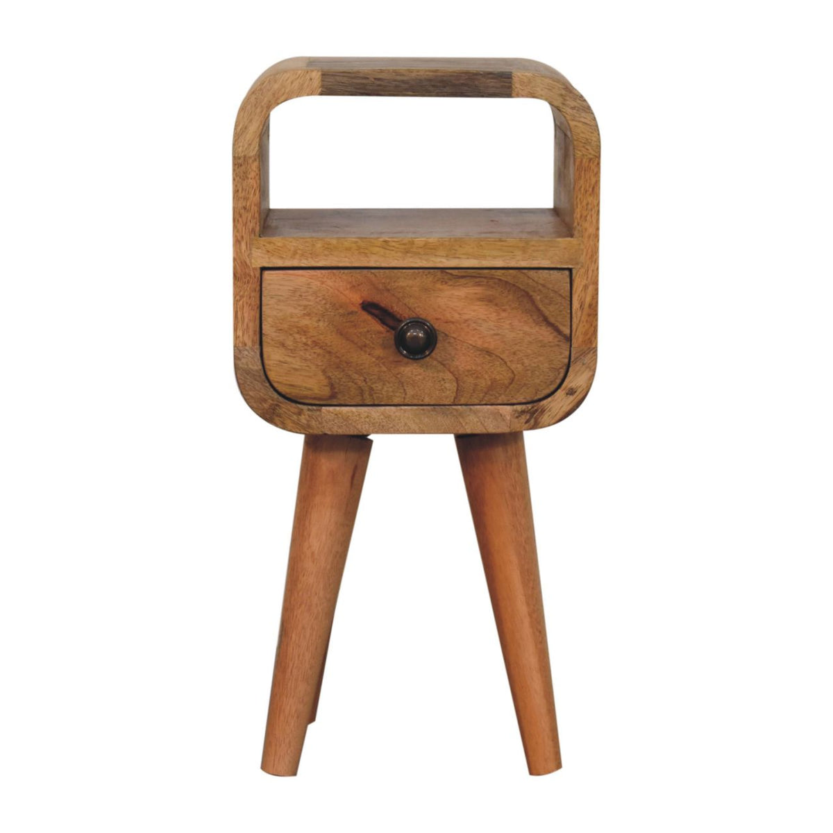Extra Mini Curve Open Slot Solid Mango Wood Bedside Table – Oak-Ish Finish