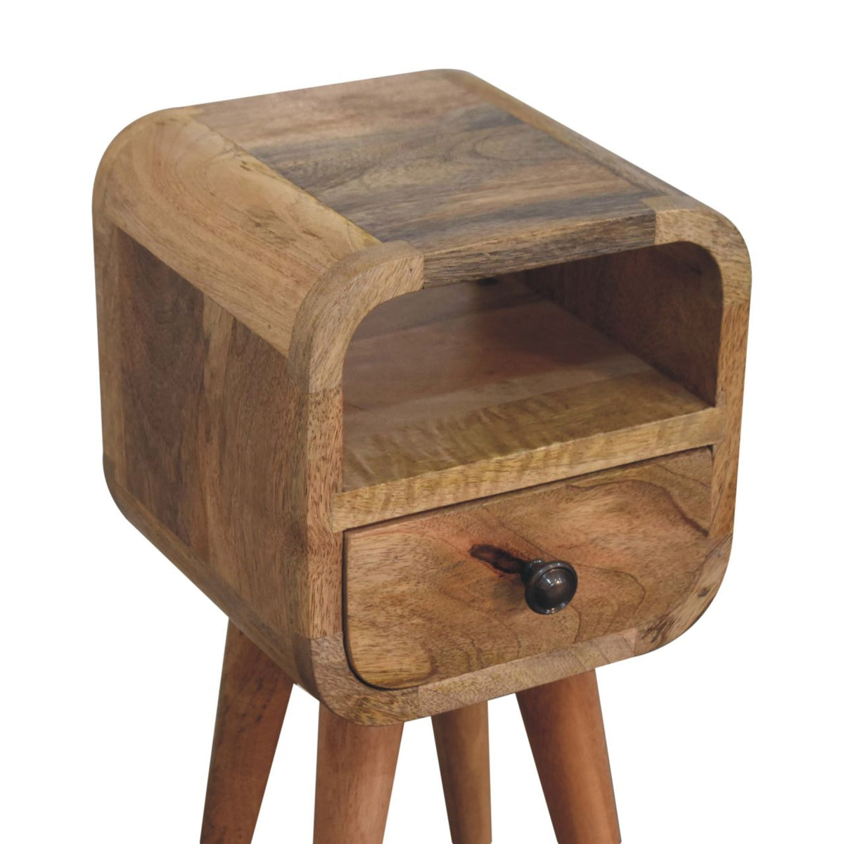 Extra Mini Curve Open Slot Solid Mango Wood Bedside Table – Oak-Ish Finish