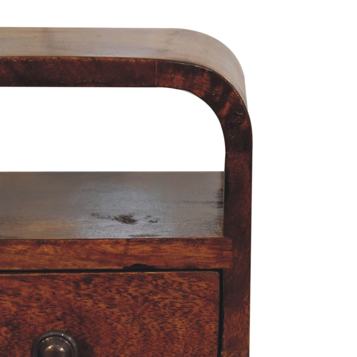 Extra Mini Curve Open Slot Solid Mango Wood Bedside Table – Chestnut Finish