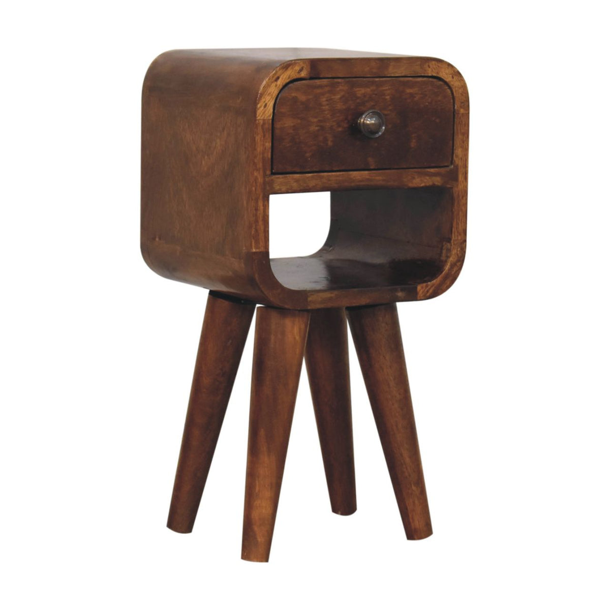 Extra Mini Curve Lower Solid Mango Wood Bedside Table – Chestnut Finish