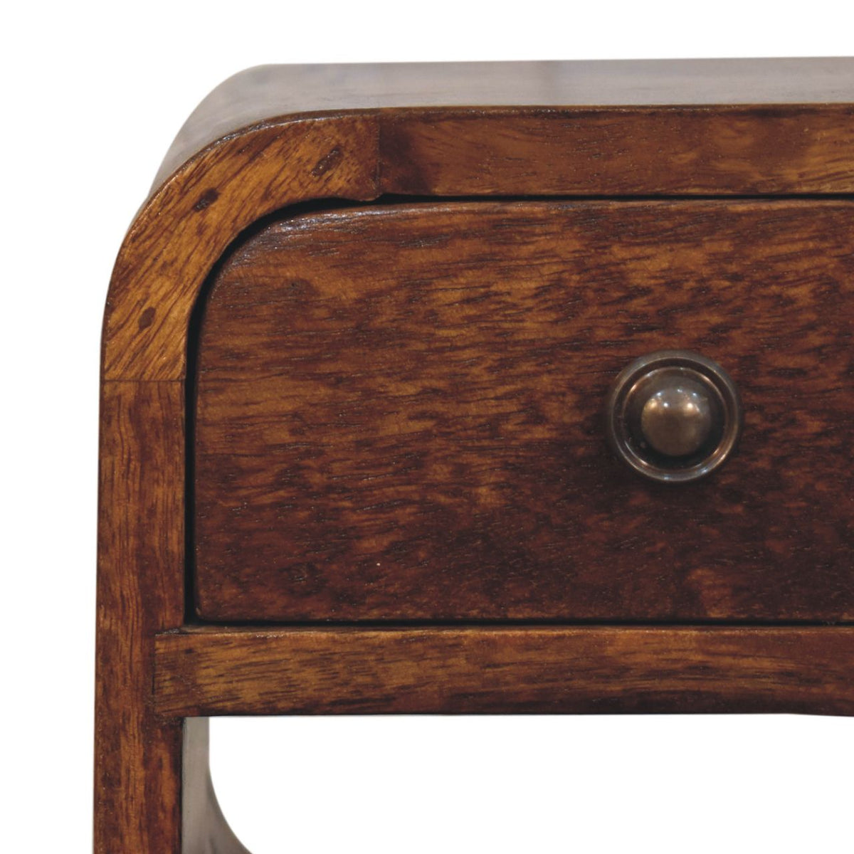 Extra Mini Curve Lower Solid Mango Wood Bedside Table – Chestnut Finish