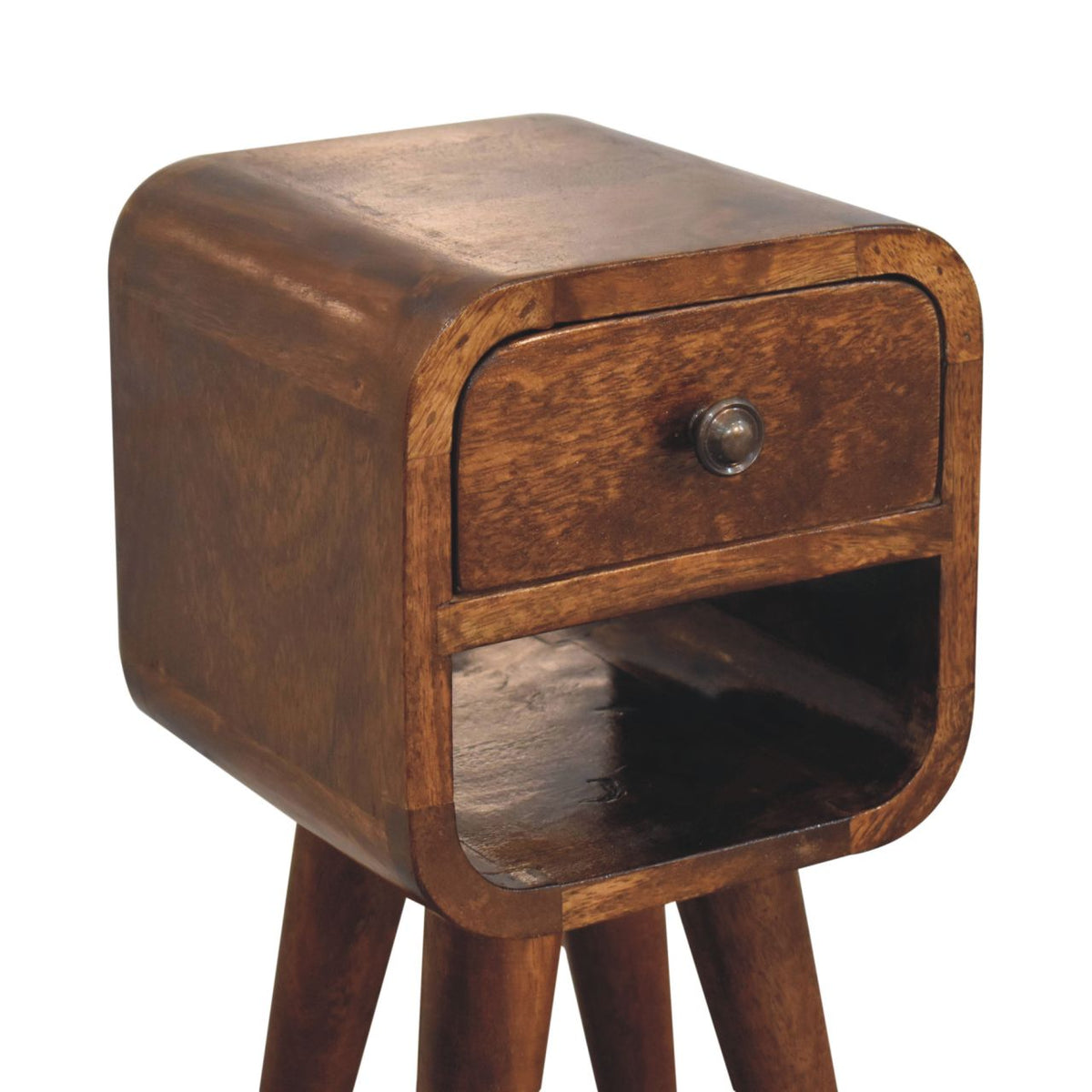 Extra Mini Curve Lower Solid Mango Wood Bedside Table – Chestnut Finish