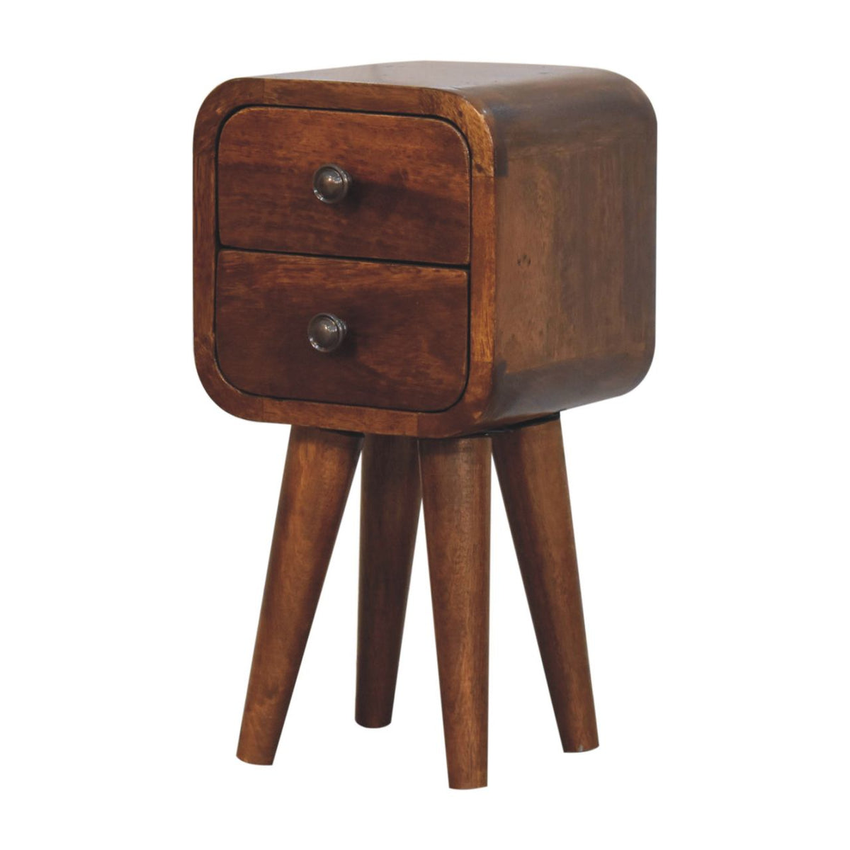 Extra Mini Curved Solid Mango Wood Bedside Table – Chestnut Finish