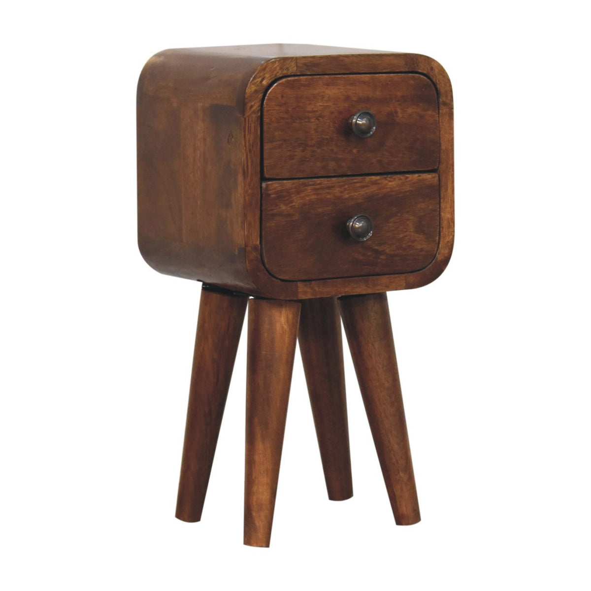 Extra Mini Curved Solid Mango Wood Bedside Table – Chestnut Finish