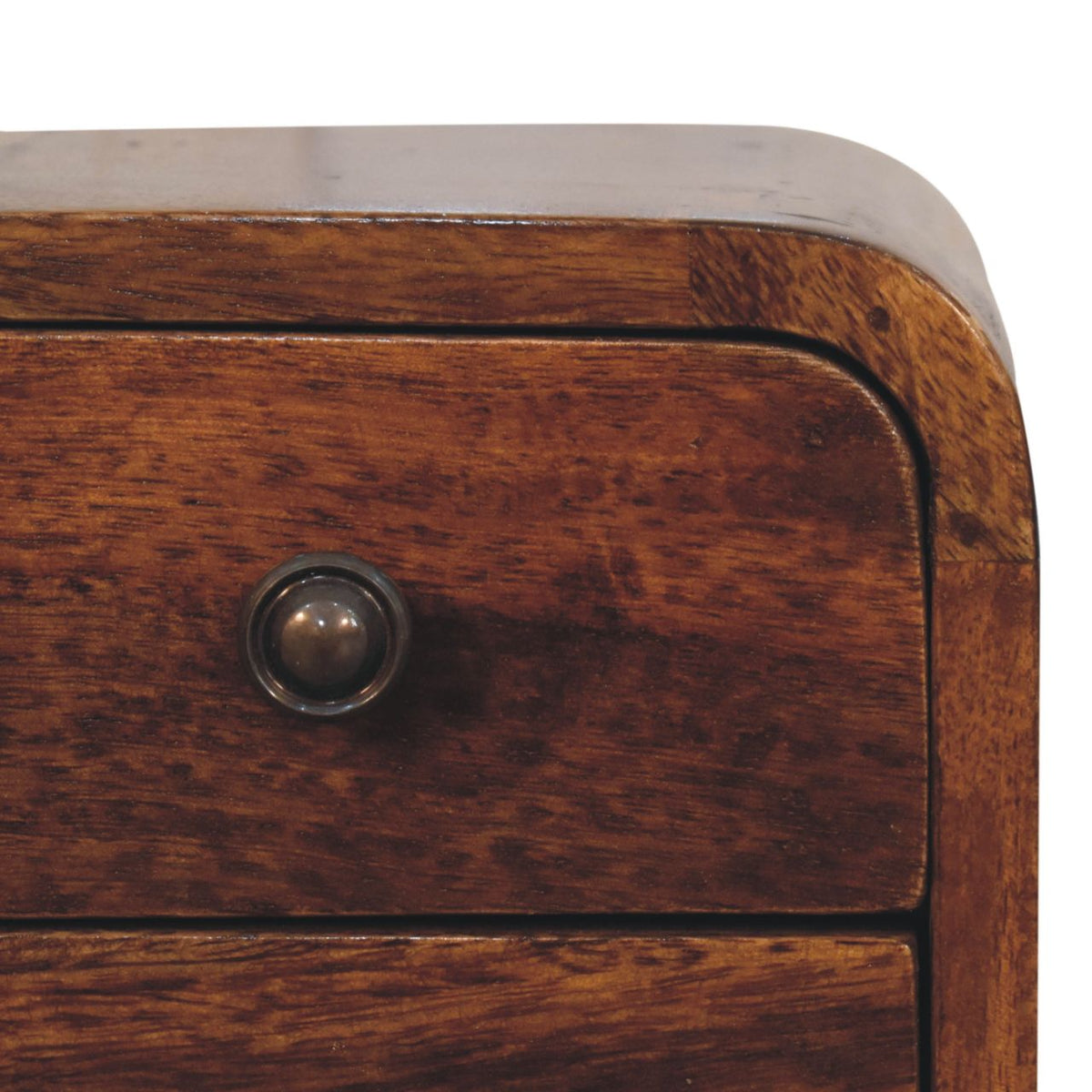 Extra Mini Curved Solid Mango Wood Bedside Table – Chestnut Finish
