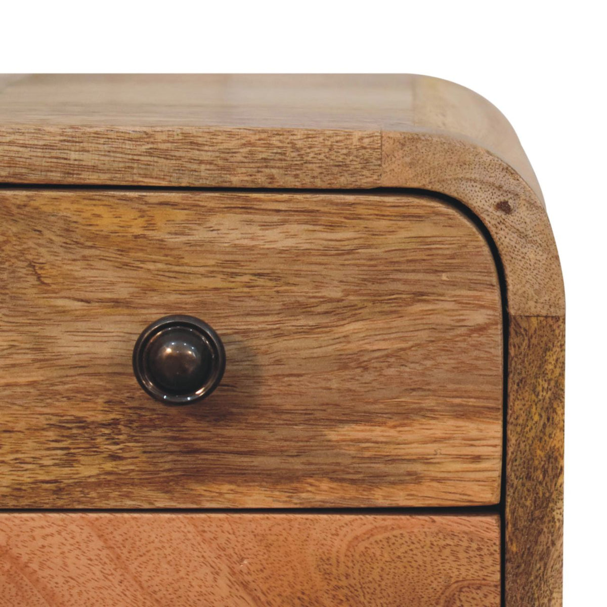 Extra-Mini Solid Mango Wood Nightstand – Oak-Ish Finish, Curved 2-Drawer Design
