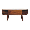 Oval Solid Wood Coffee Table with 2 Drawers – Chestnut Finish