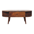 Oval Solid Wood Coffee Table with 2 Drawers – Chestnut Finish