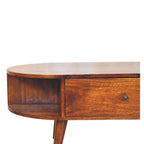 Oval Solid Wood Coffee Table with 2 Drawers – Chestnut Finish