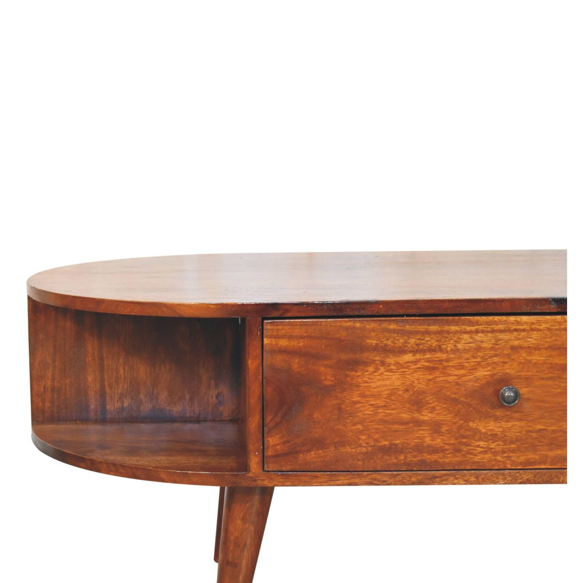 Oval Solid Wood Coffee Table with 2 Drawers – Chestnut Finish