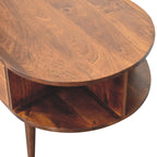 Oval Solid Wood Coffee Table with 2 Drawers – Chestnut Finish