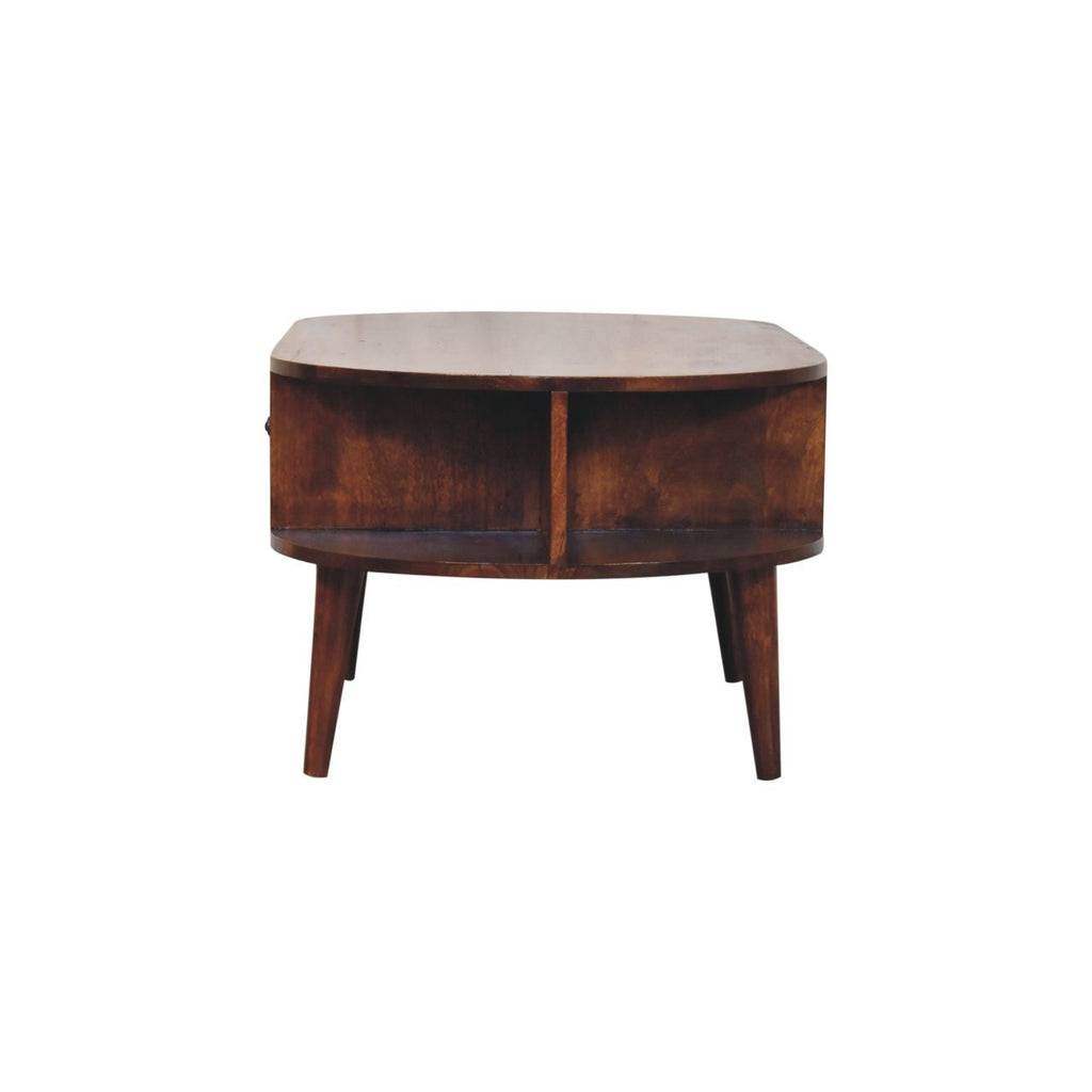 Oval Solid Wood Coffee Table with 2 Drawers – Chestnut Finish