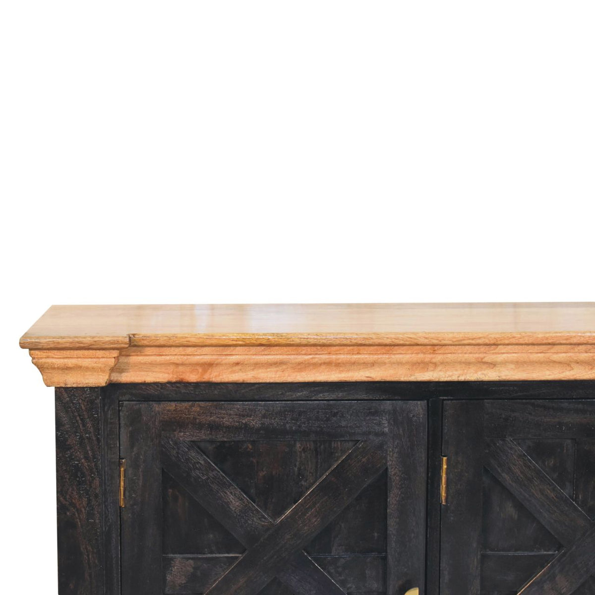 Regal Rustic Solid Mango Wood Sideboard – Ash Black Base; Oak-Ish Top