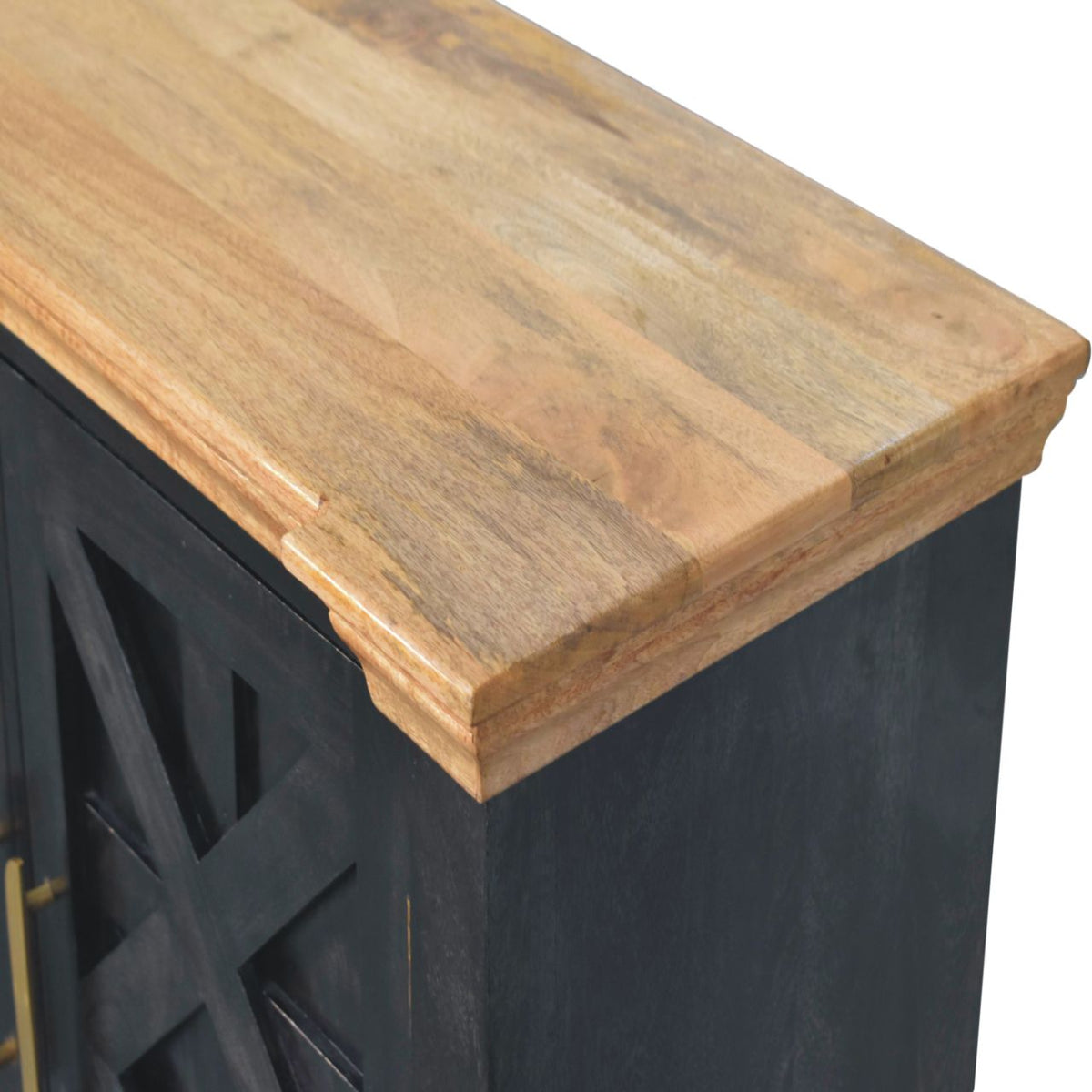 Regal Rustic Solid Mango Wood Sideboard – Ash Black Base; Oak-Ish Top