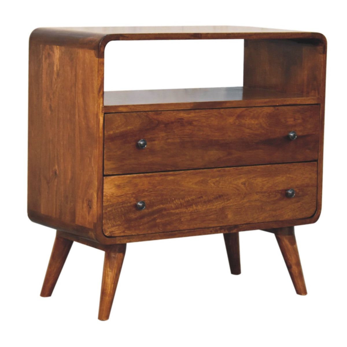 Curved Nordic Charm Solid Mango Wood Chest – Chestnut Finish