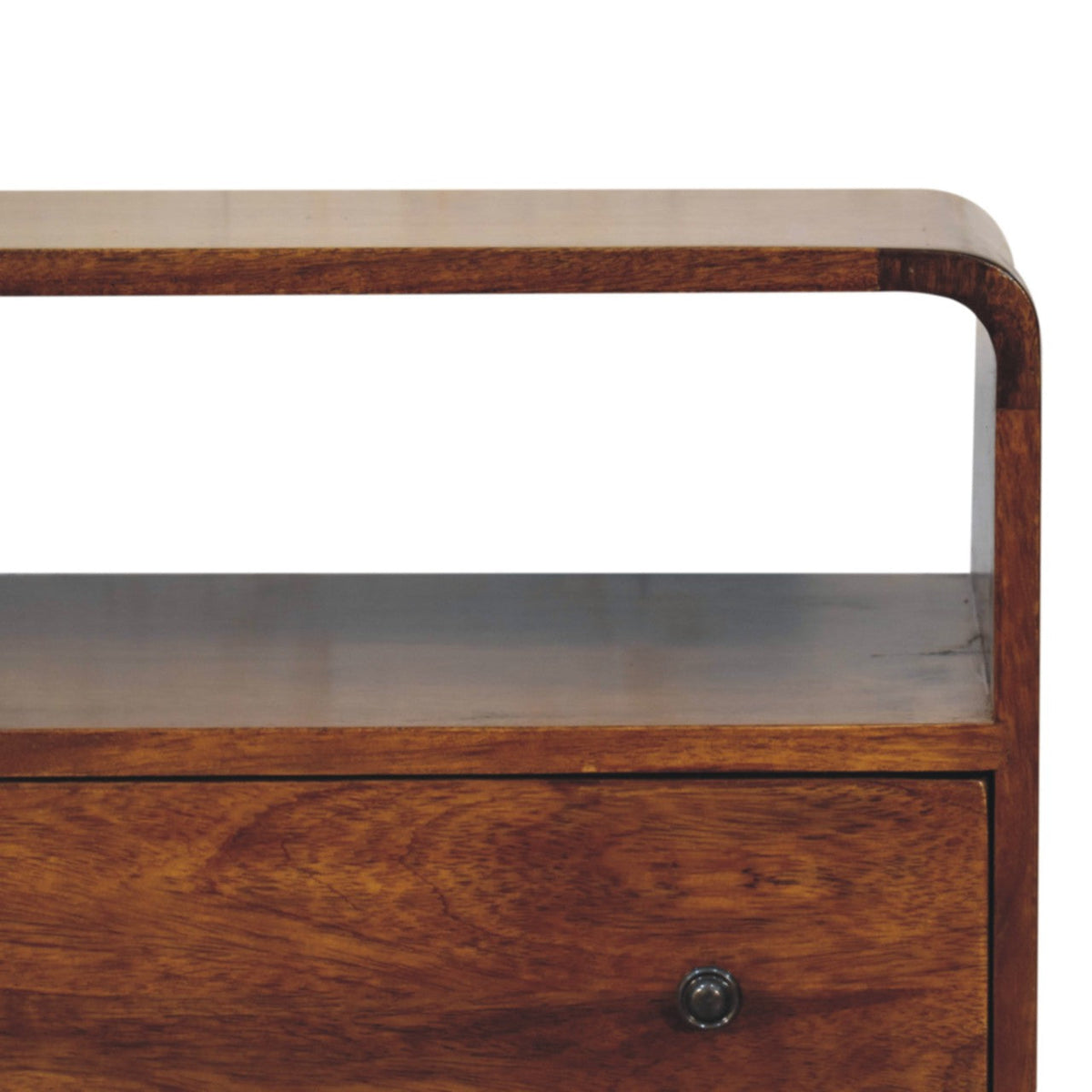Curved Nordic Charm Solid Mango Wood Chest – Chestnut Finish