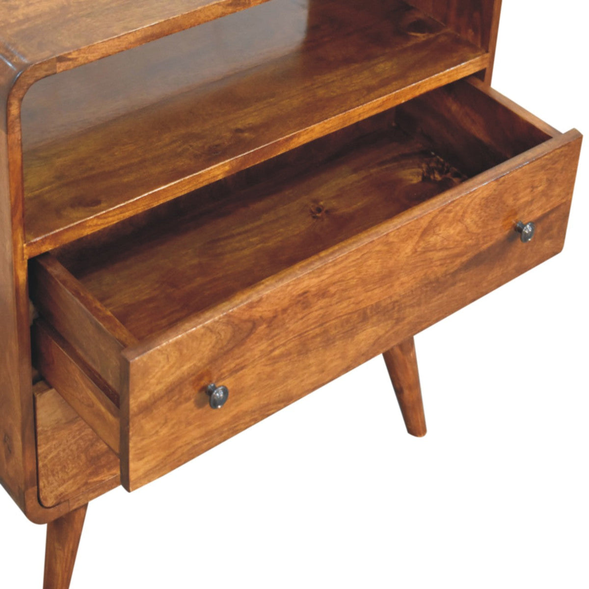 Curved Nordic Charm Solid Mango Wood Chest – Chestnut Finish