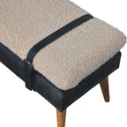 Bouclé & Olive Green Leather Bench – Oak-Ish Finish