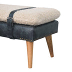 Bouclé & Olive Green Leather Bench – Oak-Ish Finish