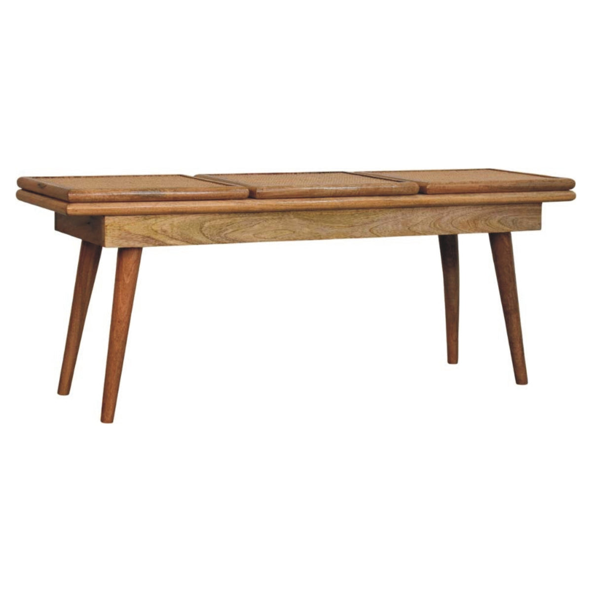 Larissa Triple Accent Cane Solid Mango Wood Bench – Oak-Ish Finish