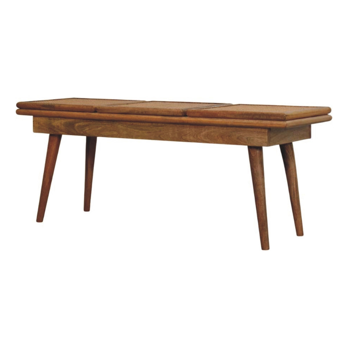 Larissa Triple Accent Cane Solid Mango Wood Bench – Oak-Ish Finish
