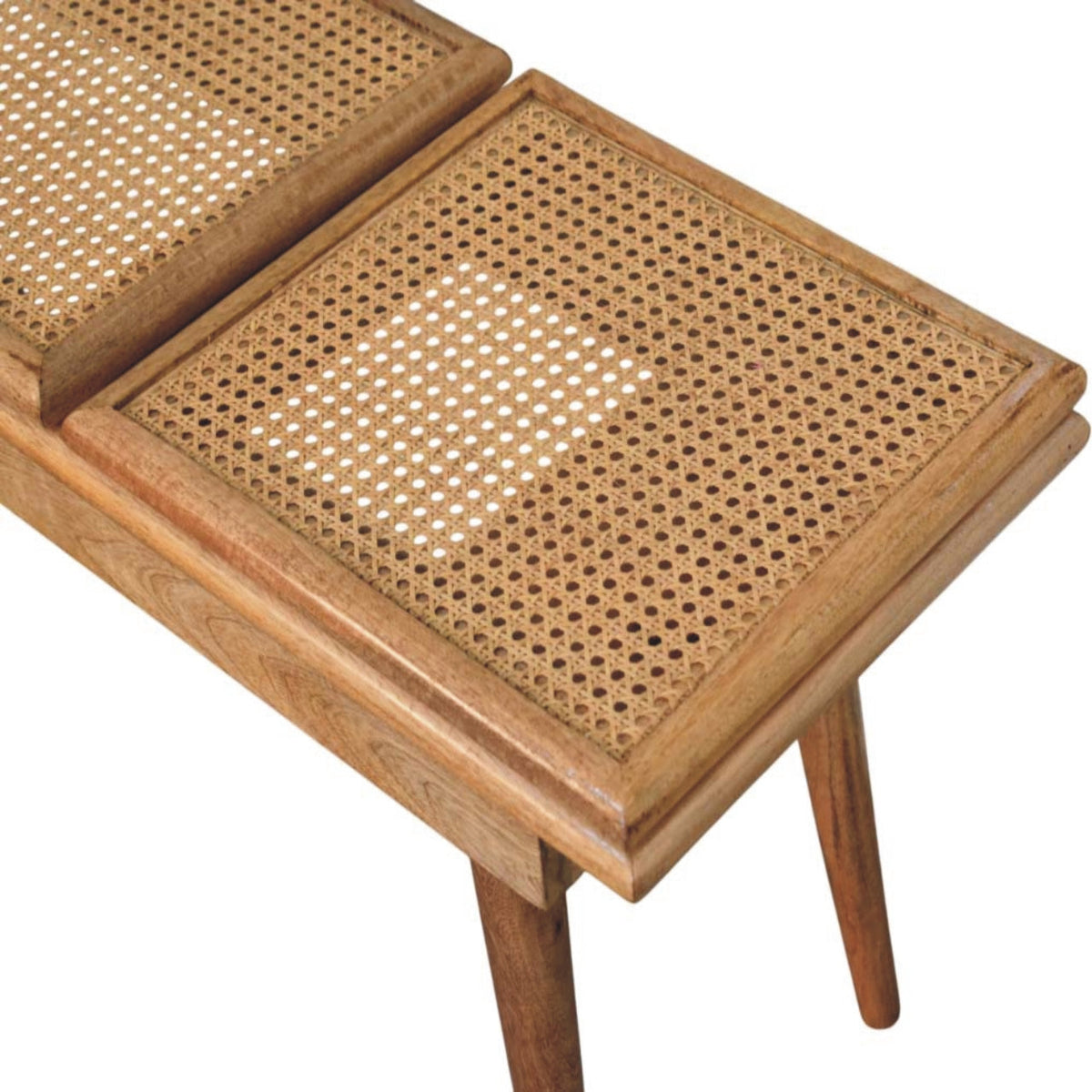 Larissa Triple Accent Cane Solid Mango Wood Bench – Oak-Ish Finish