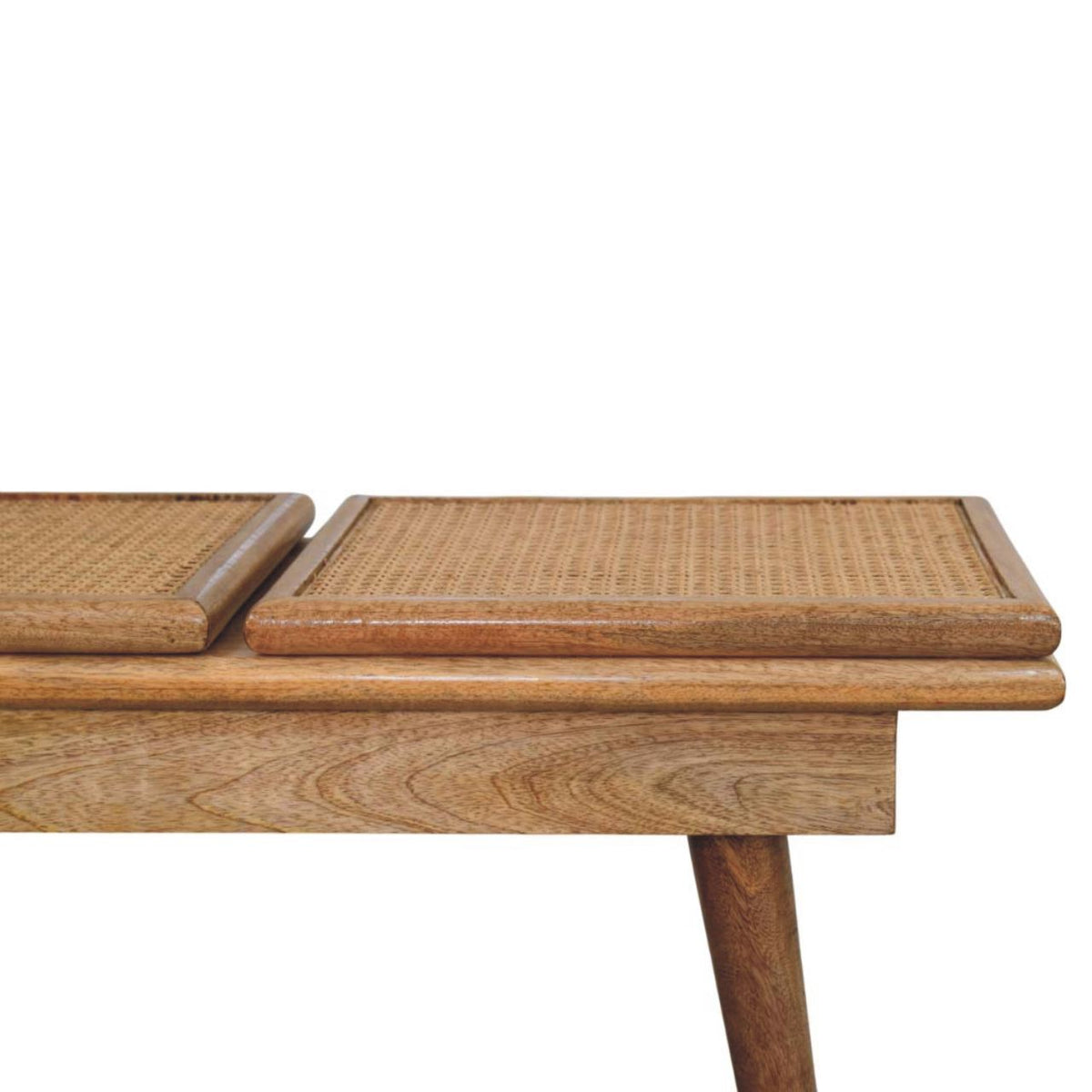 Larissa Triple Accent Cane Solid Mango Wood Bench – Oak-Ish Finish