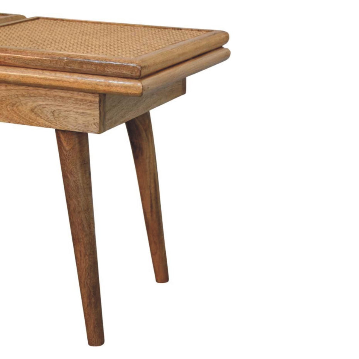 Larissa Triple Accent Cane Solid Mango Wood Bench – Oak-Ish Finish