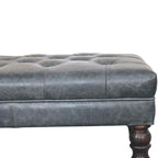 Teal Buffalo Leather Ottoman – Tufted Top & Brass Castors