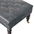 Teal Buffalo Leather Ottoman – Tufted Top & Brass Castors