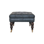 Teal Buffalo Leather Ottoman – Tufted Top & Brass Castors
