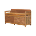 Oxford Solid Mango Wood Storage Bench – Oak-Ish Finish, Tan Leather Seat