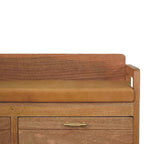 Oxford Solid Mango Wood Storage Bench – Oak-Ish Finish, Tan Leather Seat