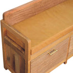 Oxford Solid Mango Wood Storage Bench – Oak-Ish Finish, Tan Leather Seat