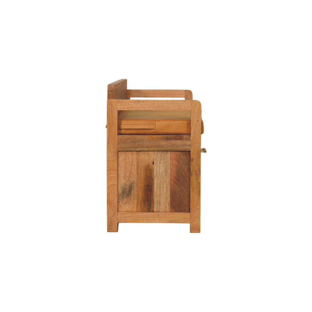 Oxford Solid Mango Wood Storage Bench – Oak-Ish Finish, Tan Leather Seat